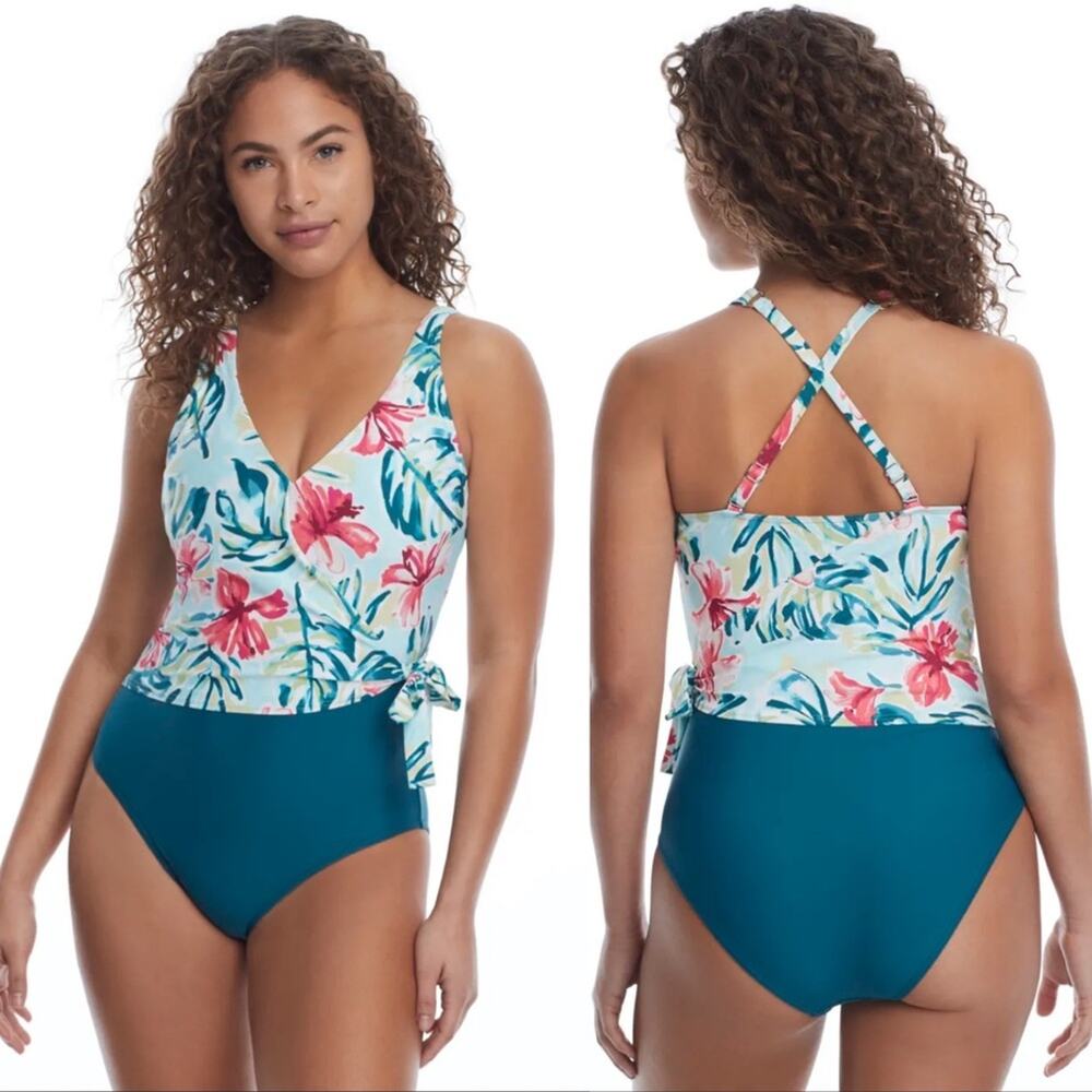 Birdsong One Piece Swimsuit Womens 8 Aloha Wrap Floral Underwire